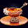 Чайная чашка «Стрекоза» из янтаря с ложечкой с декором из белой бронзы