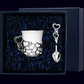 Серебряная кофейная чашка «Сердечко» с ложкой
