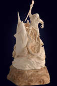 Авторская резная скульптура «Старик и море» из бивня мамонта и карельской берёзы