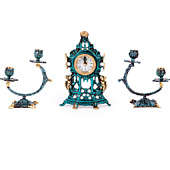 Часы настольные Часовня малые с канделябрами на 2 свечи, набор из 3 предм.