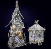 Коллекционная сахарница с ложками «Сказка о царе Салтане» из серебра и хрусталя
