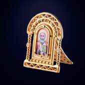 Икона «Николай Чудотворец» из золоченого серебра с фианитами