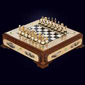 Шахматный ларец «Баталия» из дерева, камня и позолоченной латуни