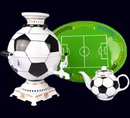 Самовар «Футбол» из латуни с фарфоровым чайником
